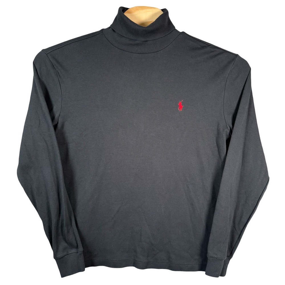 Polo Ralph Lauren Turtleneck Men M Black Vintage Cotton Long Sleeve Pony VTG